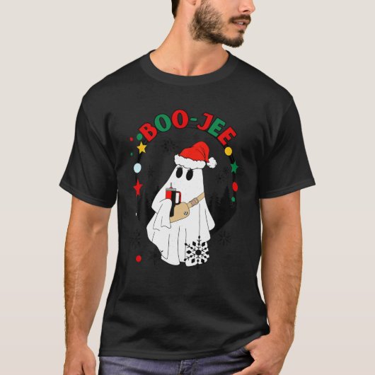 Boo Jee Kerstmis Santa Ghost Met Rode Stanley Tum T-shirt (Voorkant)