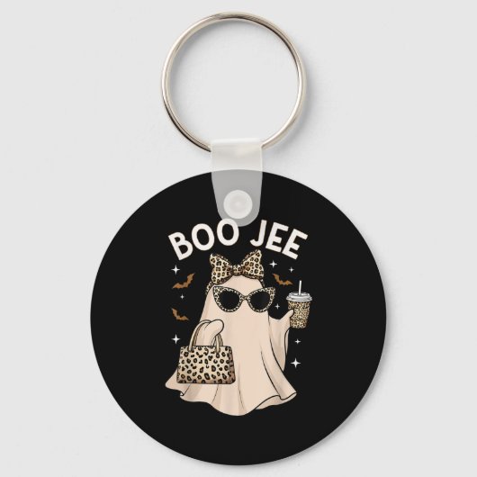 Boo Jee Leopard Ghost Coffee Halloween Boujee Wome Sleutelhanger (Voorkant)