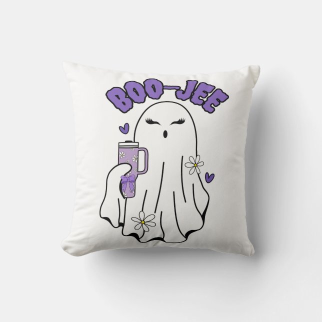 Boo-Jee Schattigee Halloween Ghost met 40oz Tumble Kussen (Voorkant)