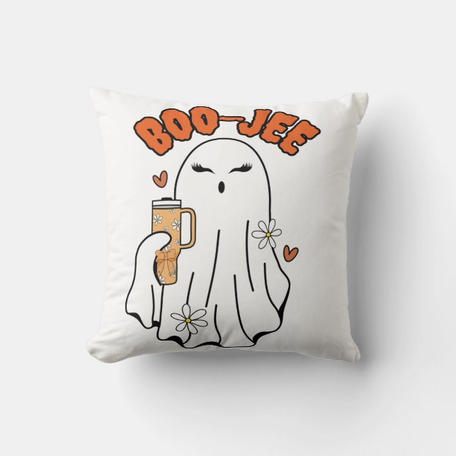 Boo-Jee Schattigee Halloween Ghost Met 40oz Tumble Kussen (Voorkant)