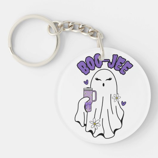 Boo-Jee Schattigee Halloween Ghost met 40oz Tumble Sleutelhanger (Voorkant)