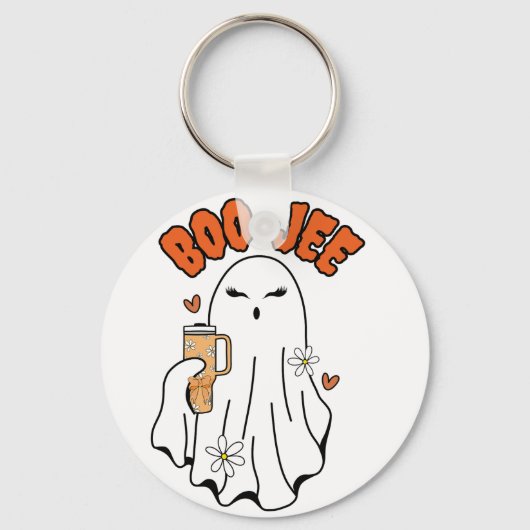 Boo-Jee Schattigee Halloween Ghost Met 40oz Tumble Sleutelhanger (Voorkant)
