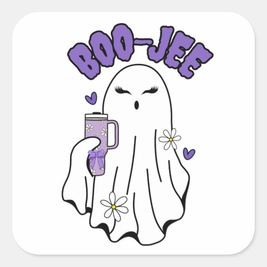 Boo-Jee Schattigee Halloween Ghost met 40oz Tumble Vierkante Sticker (Voorkant)