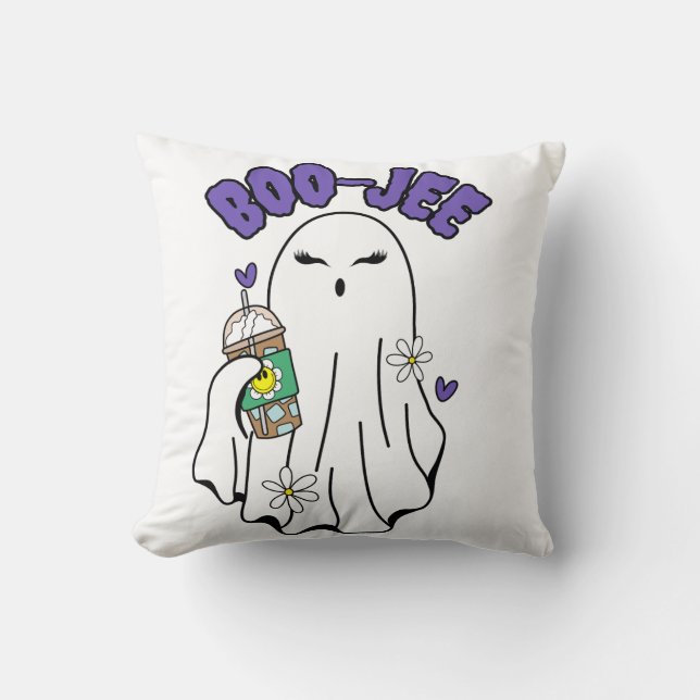 Boo-Jee Schattigee Halloween Ghost met ijskoffie Kussen (Voorkant)