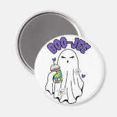 Boo-Jee Schattigee Halloween Ghost met ijskoffie Magneet (Voorkant / Achterkant)