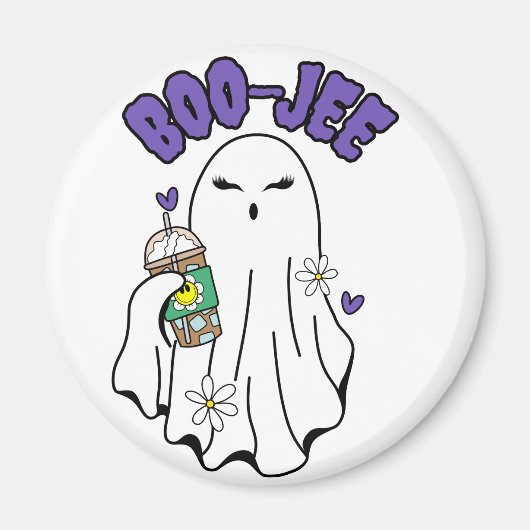 Boo-Jee Schattigee Halloween Ghost met ijskoffie Magneet (Voorkant)