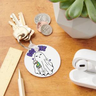 Boo-Jee Schattigee Halloween Ghost met ijskoffie Sleutelhanger