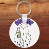 Boo-Jee Schattigee Halloween Ghost met ijskoffie Sleutelhanger (Voorkant)