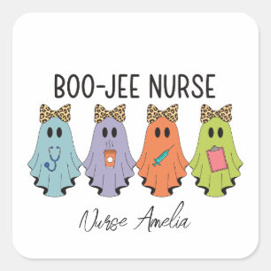 Boo-Jee Verpleegster Halloween Geest Persoonlijke Vierkante Sticker