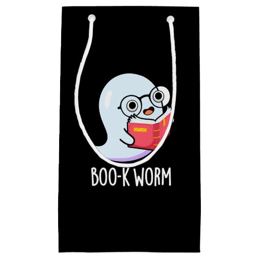 Boo-k Worm Funny Bookworm Ghost Pun Dark BG Klein Cadeauzakje (Voorkant)