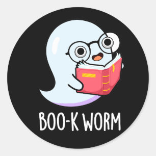Boo-k Worm Funny Bookworm Ghost Pun Dark BG Ronde Sticker