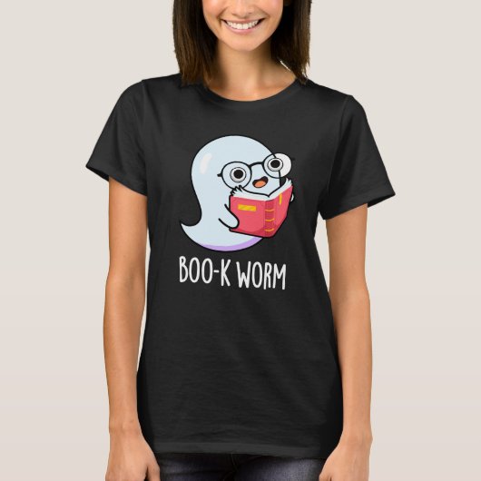 Boo-k Worm Funny Bookworm Ghost Pun Dark BG T-shirt (Voorkant)