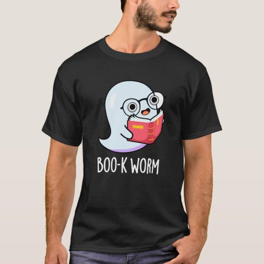 Boo-k Worm Funny Bookworm Ghost Pun Dark BG T-shirt (Voorkant)