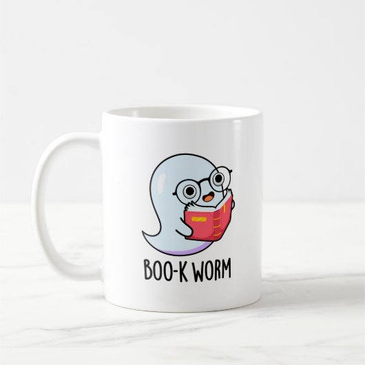 Boo-k Worm Funny Halloween Bookworm Ghost Pun Koffiemok (Links)