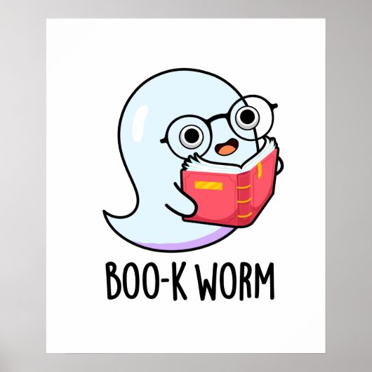 Boo-k Worm Funny Halloween Bookworm Ghost Pun Poster (Voorkant)