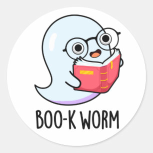 Boo-k Worm Funny Halloween Bookworm Ghost Pun Ronde Sticker
