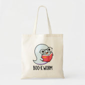 Boo-k Worm Funny Halloween Bookworm Ghost Pun Tote Bag (Voorkant)