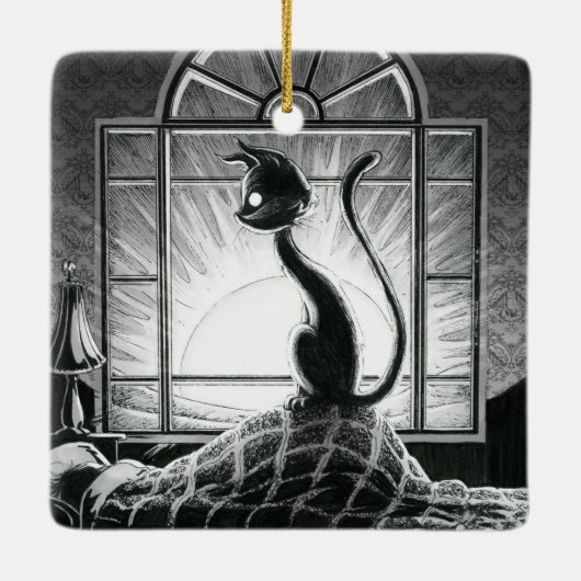 Boo Kat groet het Morning Keramisch Ornament (Achterkant)
