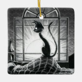 Boo Kat groet het Morning Keramisch Ornament (Voorkant)