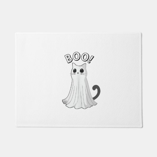 Boo Kat Schattige Ghost Cat Halloween Spooky Kitte Deurmat (Voorkant)