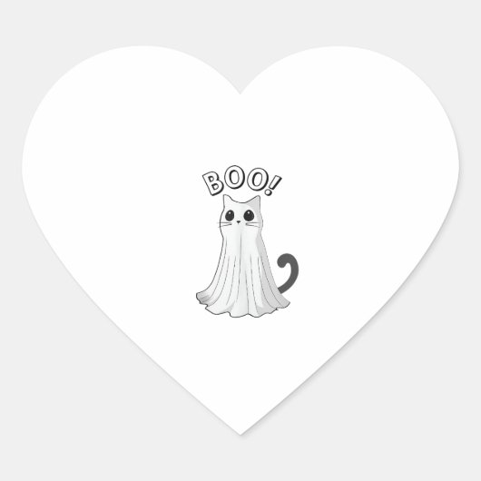 Boo Kat Schattige Ghost Cat Halloween Spooky Kitte Hart Sticker (Voorkant)