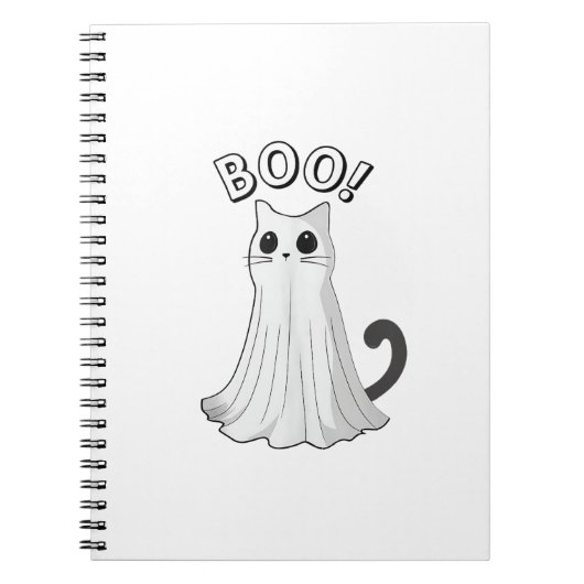 Boo Kat Schattige Ghost Cat Halloween Spooky Kitte Notitieboek (Voorkant)