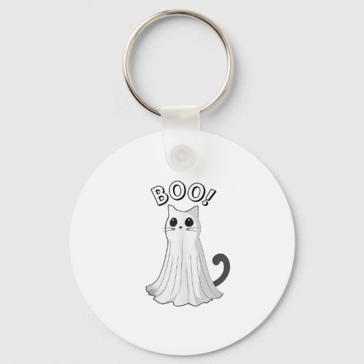 Boo Kat Schattige Ghost Cat Halloween Spooky Kitte Sleutelhanger (Voorkant)