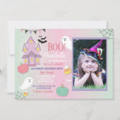 Boo Kids Birthday Halloween Pink Mint Fun Party Kaart (Voorkant)