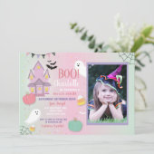 Boo Kids Birthday Halloween Pink Mint Fun Party Kaart (Staand voorkant)