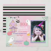 Boo Kids Birthday Halloween Pink Mint Fun Party Kaart (Voorkant / Achterkant)