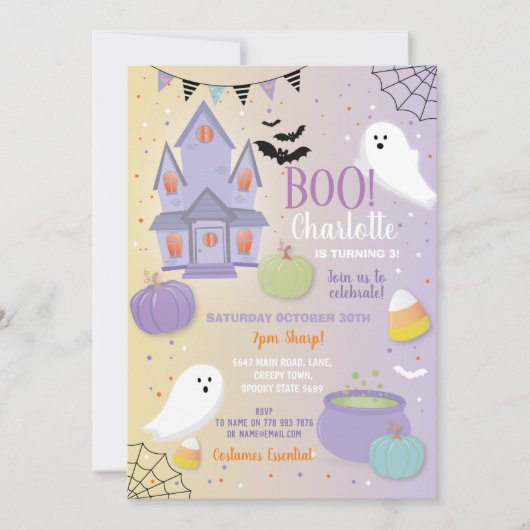 Boo Kinder Halloween Paarse Fun Party Ghosts Kaart (Voorkant)