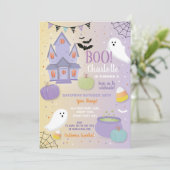 Boo Kinder Halloween Paarse Fun Party Ghosts Kaart (Staand voorkant)