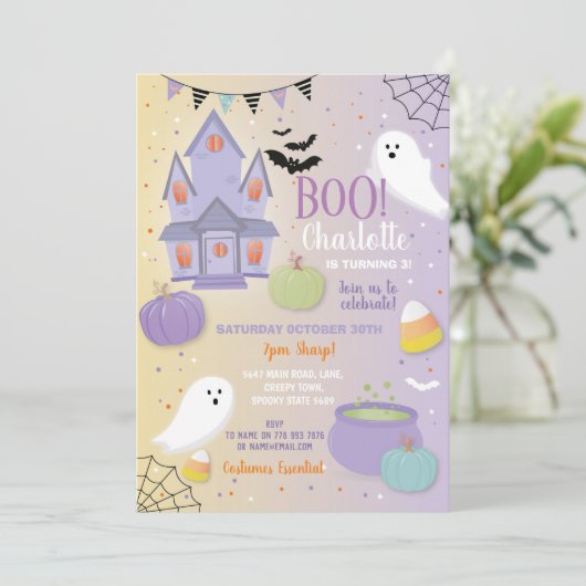 Boo Kinder Halloween Paarse Fun Party Ghosts Kaart (Staand voorkant)