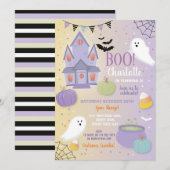 Boo Kinder Halloween Paarse Fun Party Ghosts Kaart (Voorkant / Achterkant)