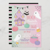 Boo Kinder Halloween Pink Mint Fun Party Ghosts Kaart (Voorkant / Achterkant)