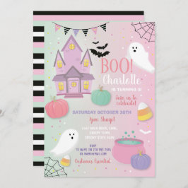 Boo Kinder Halloween Pink Mint Fun Party Ghosts Kaart