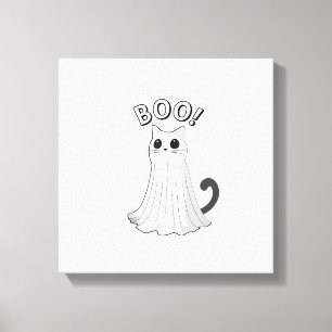 Boo Kitty Schattige Spook Kat Halloween Griezelen Canvas Afdruk