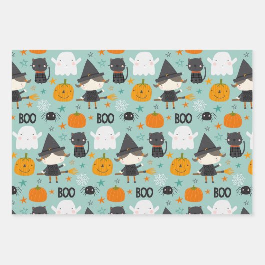 Boo. Kute witch-spookkat en sterren Inpakpapier Vel (Voorkant 3)