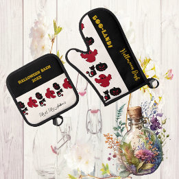 BOO Land Ghosts Script Halloween Bash Black Cats Ovenwant & Pannenlap Set