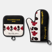 BOO Land Ghosts Script Halloween Bash Black Cats Ovenwant & Pannenlap Set (Voorkant)