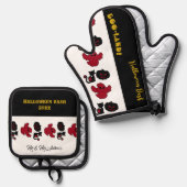 BOO Land Ghosts Script Halloween Bash Black Cats Ovenwant & Pannenlap Set (Voorkant / Achterkant)