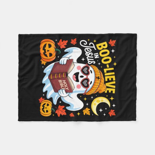 Boo-lieve In Jesus Ghost Christian Halloween Funny Fleece Deken (Voorkant (Horizontaal))