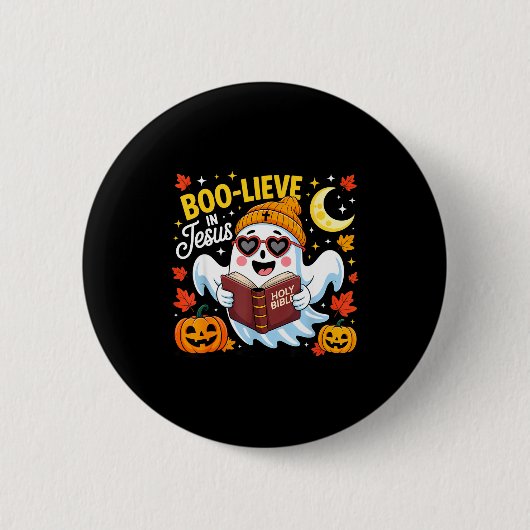 Boo-lieve In Jesus Ghost Christian Halloween Funny Ronde Button 5,7 Cm (Voorkant)