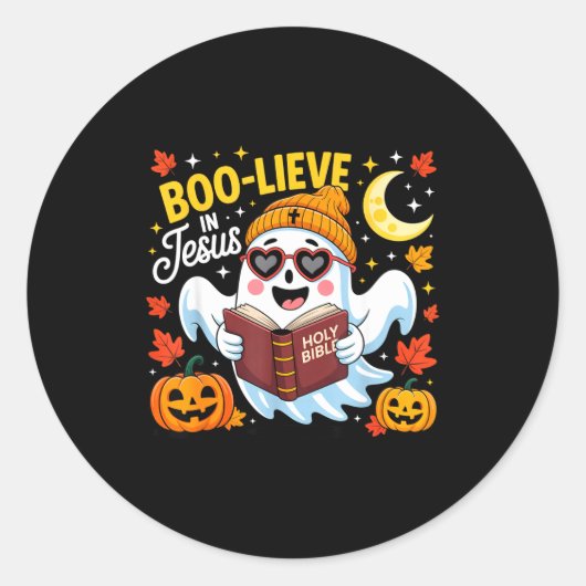 Boo-lieve In Jesus Ghost Christian Halloween Funny Ronde Sticker (Voorkant)