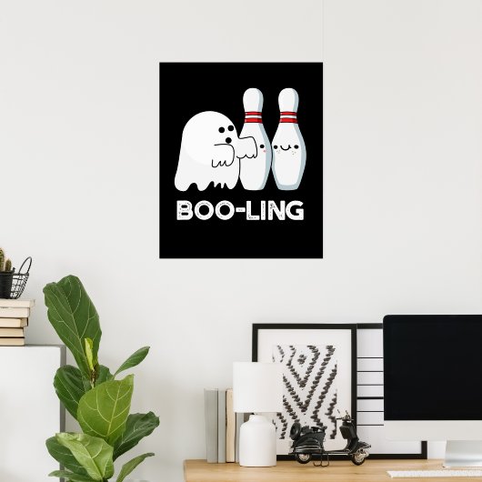 Boo-ling Grappige Halloween Bowling Spin Donker BG Poster (Thuiskantoor)