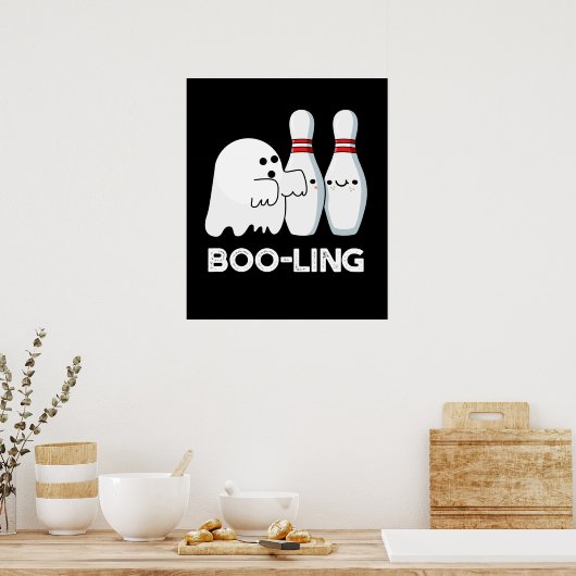 Boo-ling Grappige Halloween Bowling Spin Donker BG Poster (Keuken)