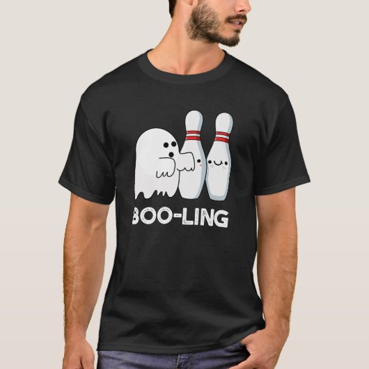 Boo-ling Grappige Halloween Bowling Spin Donker BG T-shirt (Voorkant)