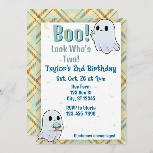 Boo, Look Who's Two, Ghost 2nd Birthday Kaart (Voorkant / Achterkant)
