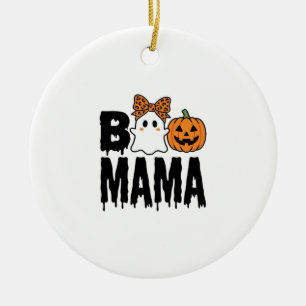 Boo Mama Halloween Geest Pompoen Boog Ontwerp Keramisch Ornament