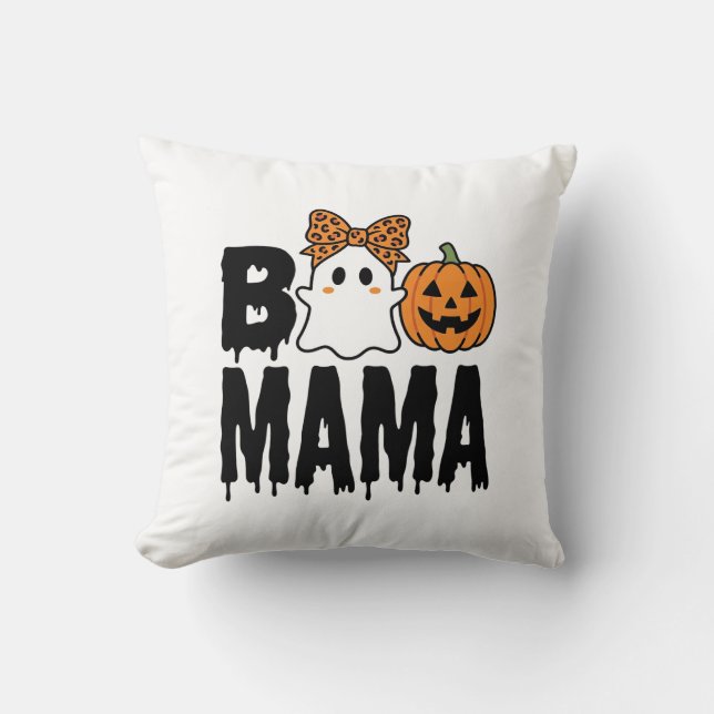 Boo Mama Halloween Geest Pompoen Boog Ontwerp Kussen (Voorkant)